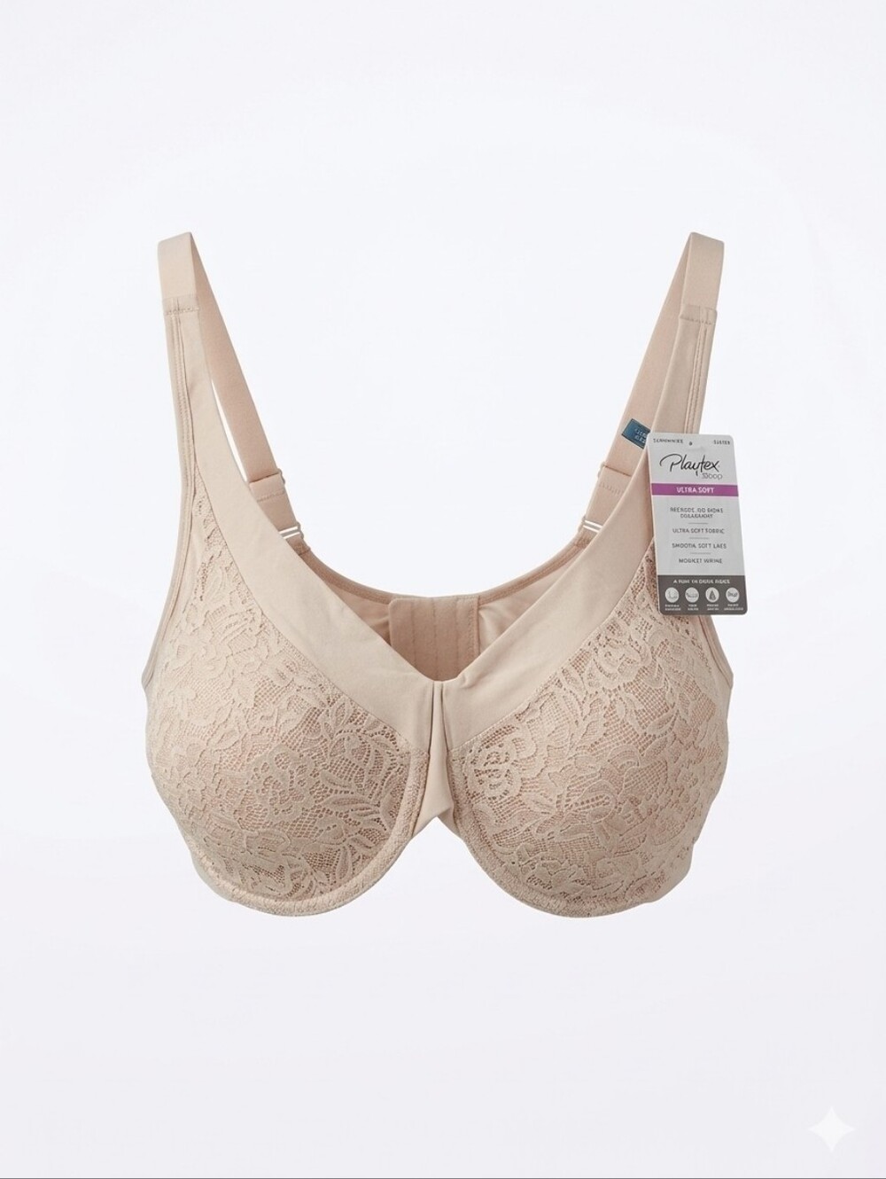 Playtex Ultra Soft Lace Underwire Full Coverage Bra Nude Beige Size 40DDD New